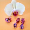 Natural Amethyst & Tourmaline Rose Gold on Sterling Silver Earrings & Ring 7.5 - Image 3